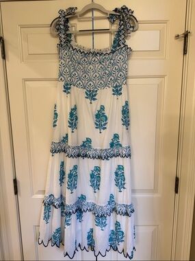 NWT Victoria Dunn Boutique Dress with Teal Floral Print S Tie Shoulders